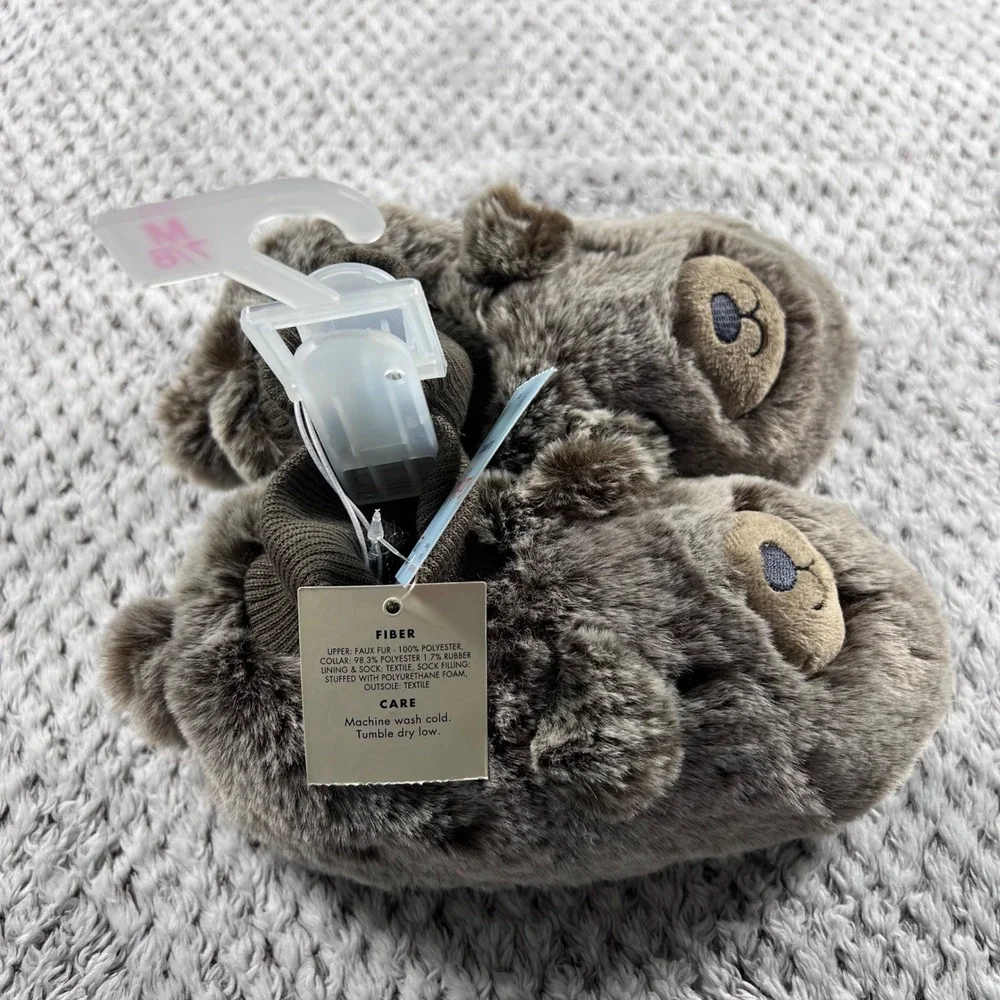 Cat Jack Kids Toddler Slippers‎ Bear Face Brown Size Medium  7/8 NWT